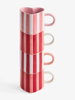 Mokken En Koppen*Next Set of 4 Stripe Heart Shaped Stacking Mugs