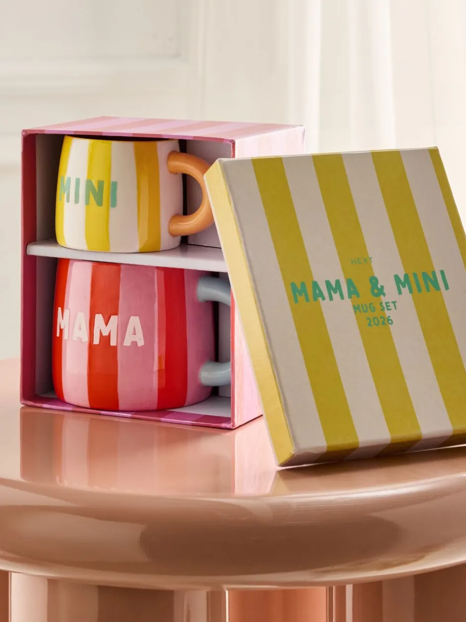 Mokken En Koppen|Tafelgerei*Next Set of 2 Stripe Mama and Mini Est 2026 Mugs