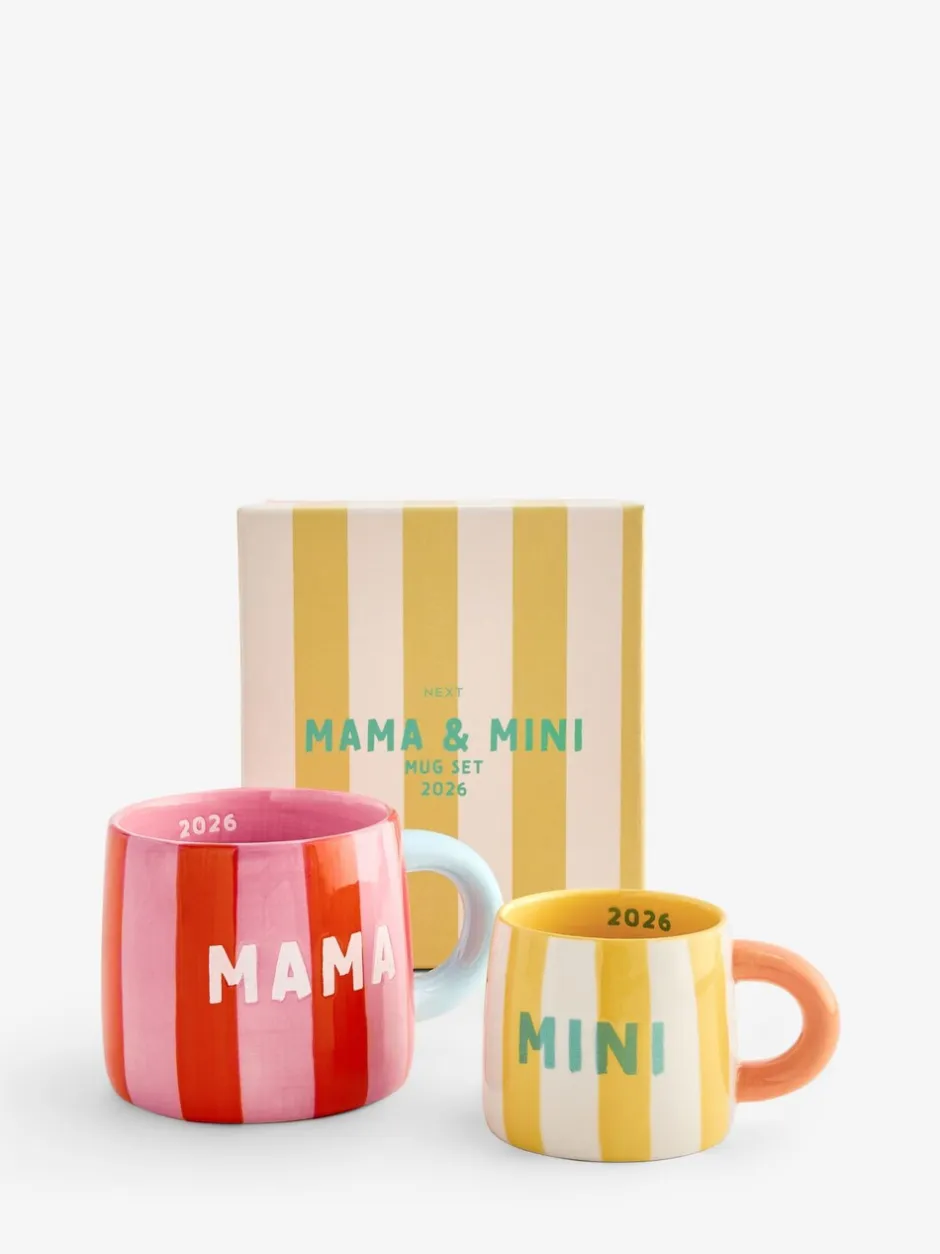 Mokken En Koppen|Tafelgerei*Next Set of 2 Stripe Mama and Mini Est 2026 Mugs