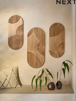 Canvassen En Kunst Voor Aan De Wand*Next Set of 3 Wooden Global Carved Pill Wall Art