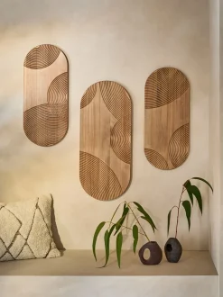 Canvassen En Kunst Voor Aan De Wand*Next Set of 3 Wooden Global Carved Pill Wall Art