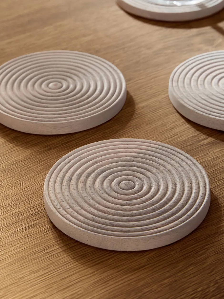Tafellinnen En Placemats |Next Set van 4 Bronx geëtste houten onderzetters Kalkwas