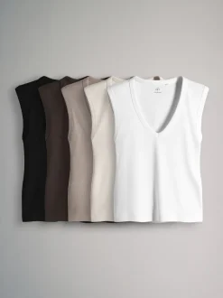 Tops En T-Shirts*The Set Set van 5 diepe V-hals geribbelde vest