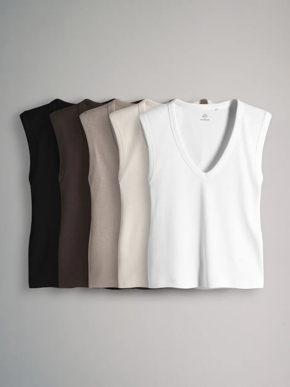 Tops En T-Shirts*The Set Set van 5 diepe V-hals geribbelde vest