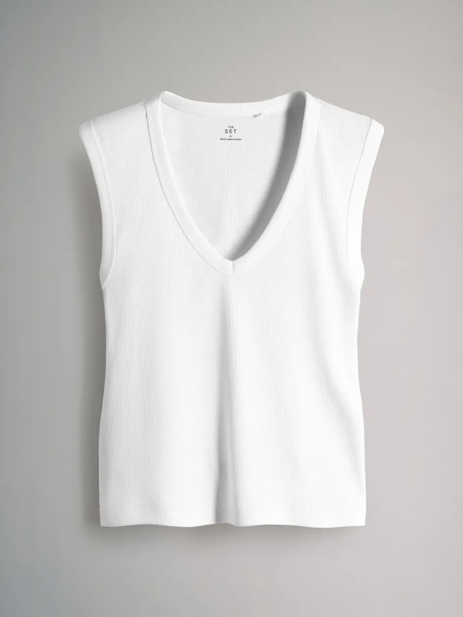 Tops En T-Shirts*The Set Set van 5 diepe V-hals geribbelde vest