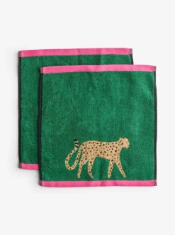 Handdoeken En Badmatten*Next Set van 2 gezichtsdoekjes met cheetahprint van 100% katoen