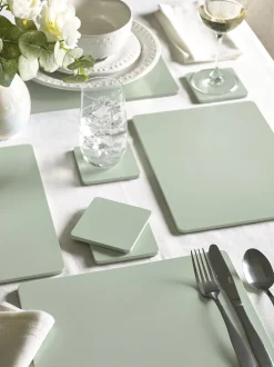 Tafellinnen En Placemats *Next Set van 4 houten placemats en onderzetters Grijs-groen
