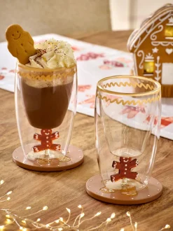 Glas|Next Set van 2 kerstbekerglazen met peperkoekmannetje
