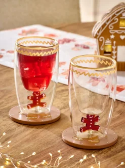 Glas|Next Set van 2 kerstbekerglazen met peperkoekmannetje