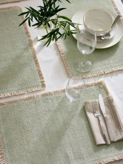 Tafellinnen En Placemats |Next Set van 4 placemats met franjerand Grijs-groen