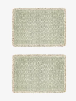 Tafellinnen En Placemats |Next Set van 4 placemats met franjerand Grijs-groen