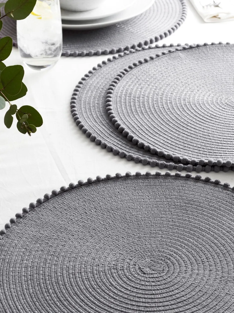 Tafellinnen En Placemats |Tafelgerei|Next Set van 4 placemats met pompon Antraciet