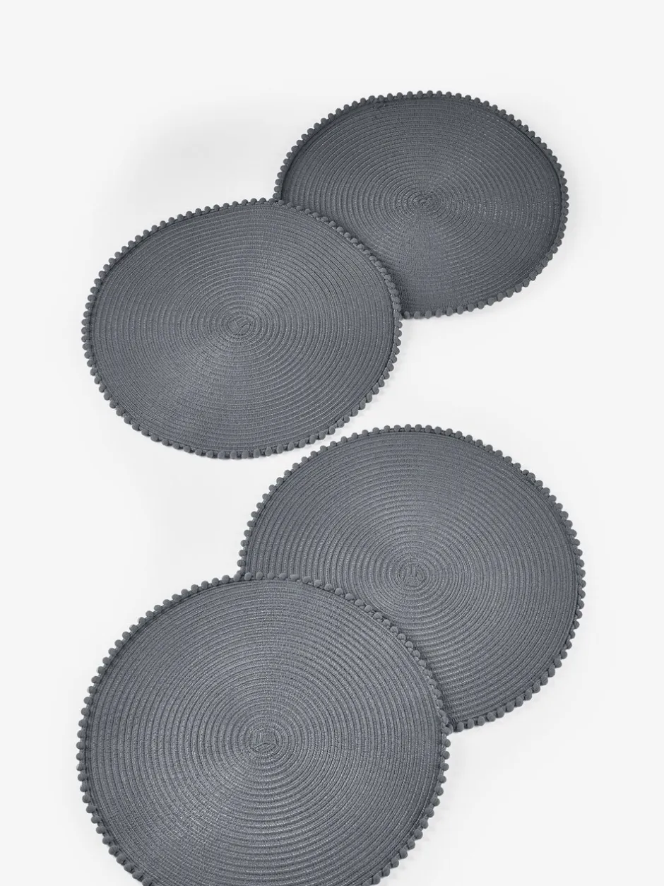 Tafellinnen En Placemats |Tafelgerei|Next Set van 4 placemats met pompon Antraciet
