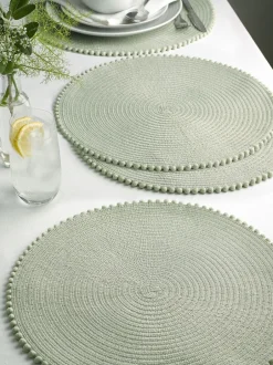Tafellinnen En Placemats |Tafelgerei|Next Set van 4 placemats met pompon Grijs-groen