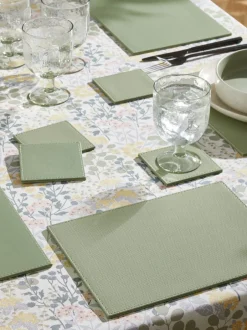 Tafellinnen En Placemats |Next Set van 4 rechthoekige omkeerbare imitatieleren placemats en onderzetters Grijs-groen