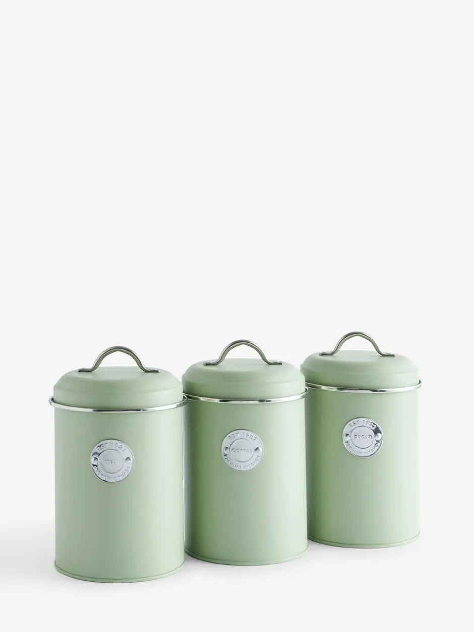 Keukenopslag|Next Set van 3 voorraadpotten met badge Grijs-groen