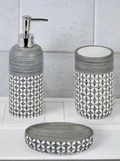 Badkameraccessoires*Showerdrape 4 Piece Ravello Geo Floral Bathroom Accessory Set