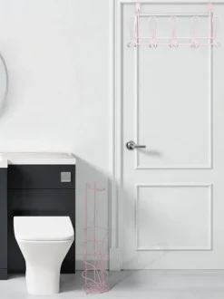 Badkameraccessoires|Showerdrape Vertu Toilet Roll & Spare Holder & Over Dook Hook Set Roze