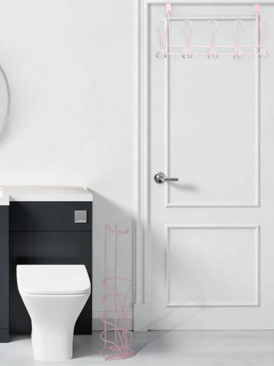 Badkameraccessoires|Showerdrape Vertu Toilet Roll & Spare Holder & Over Dook Hook Set Roze