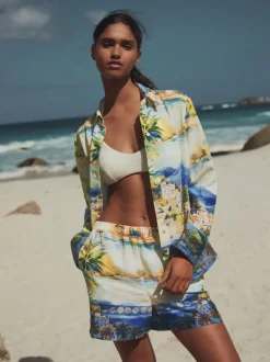 Shorts*Next Sierlijke print - Elasticated Waist Shorts with Linen
