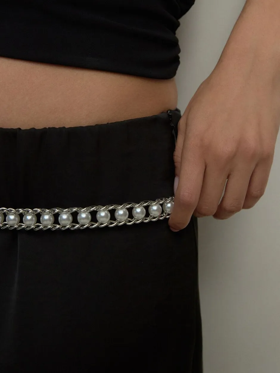 Ceintuurs|Next - Kettingriem Silver Tone Pearl Bead