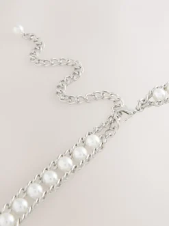 Ceintuurs|Next - Kettingriem Silver Tone Pearl Bead