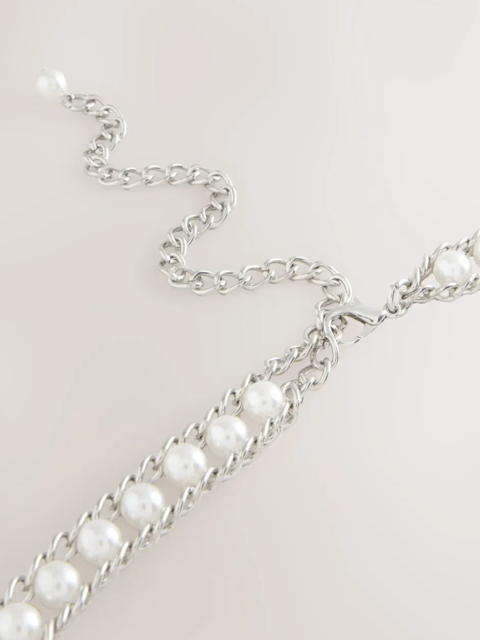 Ceintuurs|Next - Kettingriem Silver Tone Pearl Bead
