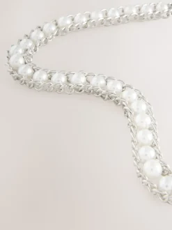 Ceintuurs|Next - Kettingriem Silver Tone Pearl Bead
