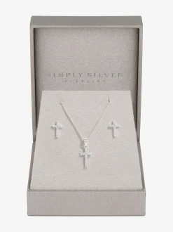 Sieraden|Simply Silver 925 Cubic Zirconia kruis set met geschenkverpakking