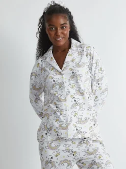 Pyjama's|Loungewear|Skinnydip Peanuts x Snoopy Rainbow Print Pyjama Set in Ecru
