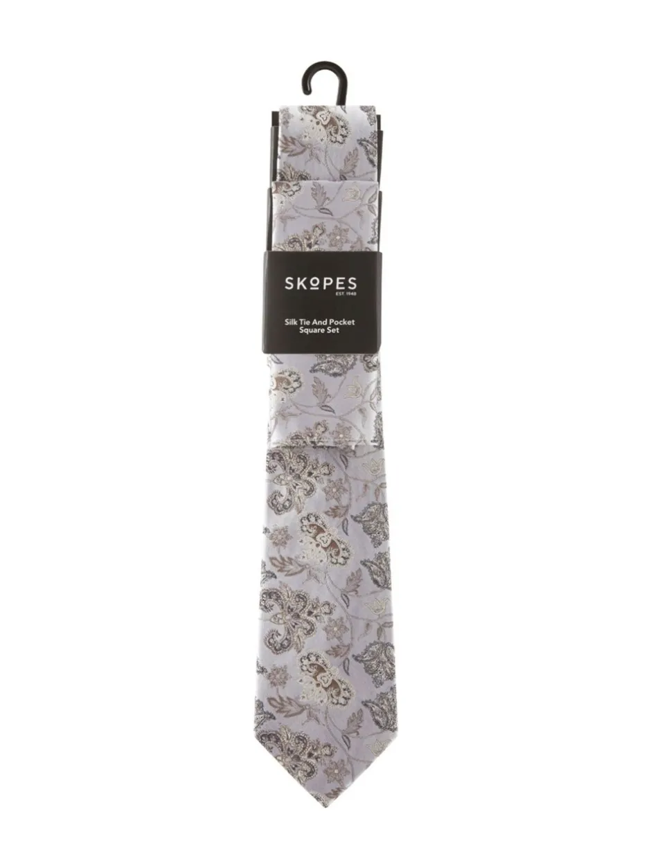 Stropdassen En Pochets*Skopes Floral Silk Tie and Pocket Squares Set
