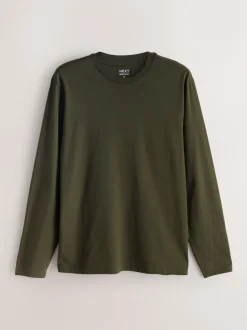 T-Shirts En Hemden*Next - Normale Pasvorm - verpakking van 5 regular-fit T-shirts met lange mouwen van 100% katoen Slate/Green/Ecru/Orange/Brown