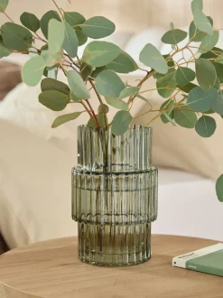Vazen*Next Small Ribbed Glass Vase Groen