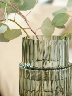 Vazen*Next Small Ribbed Glass Vase Groen