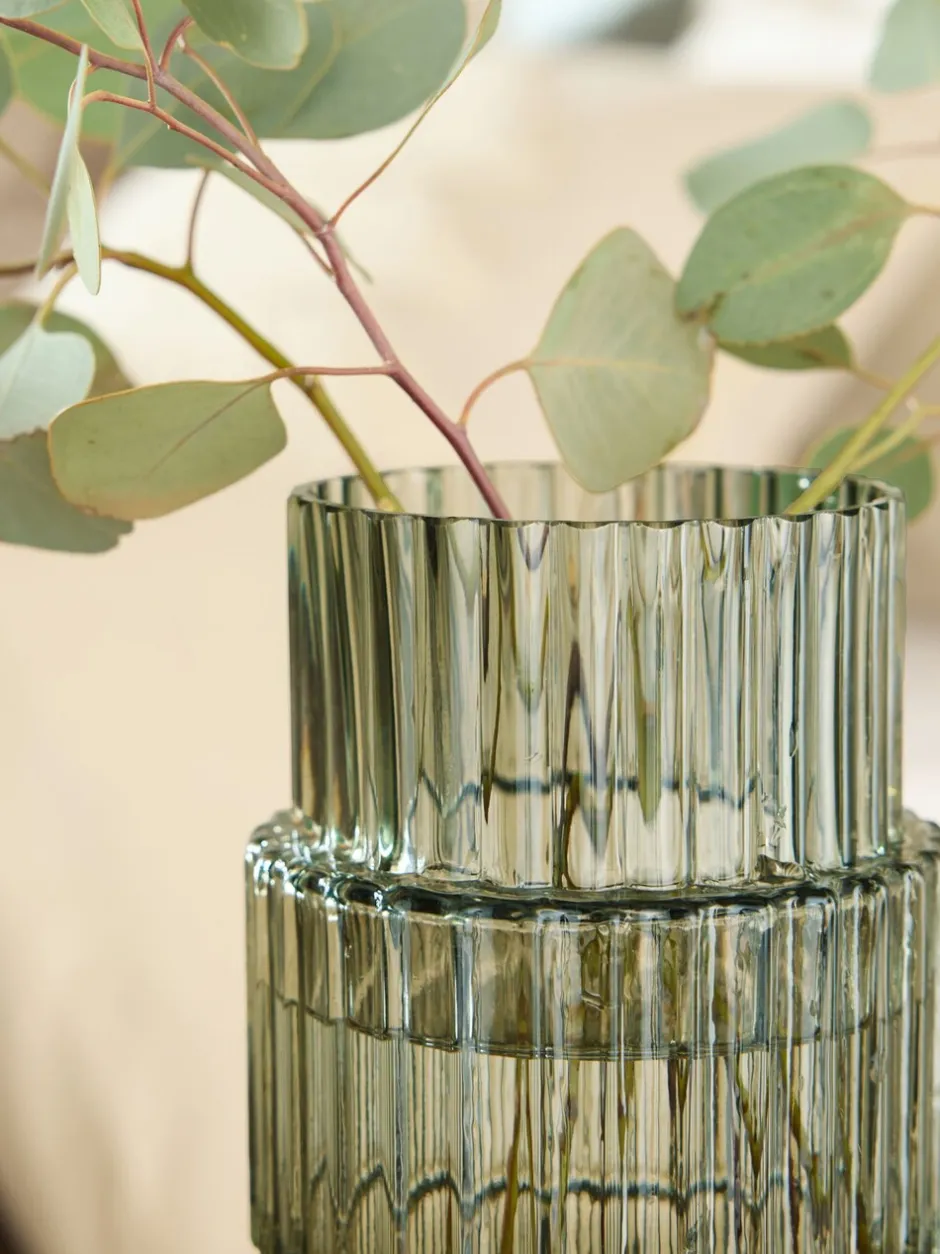 Vazen*Next Small Ribbed Glass Vase Groen