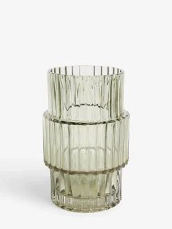 Vazen*Next Small Ribbed Glass Vase Groen