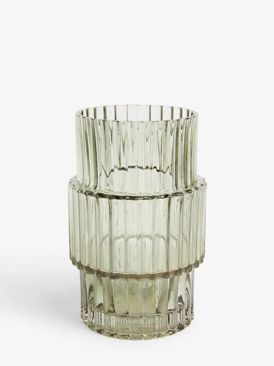 Vazen*Next Small Ribbed Glass Vase Groen