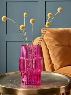 Vazen*Next Small Ribbed Glass Vase Roze
