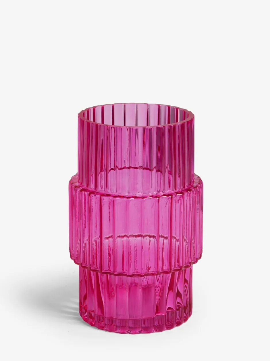 Vazen*Next Small Ribbed Glass Vase Roze