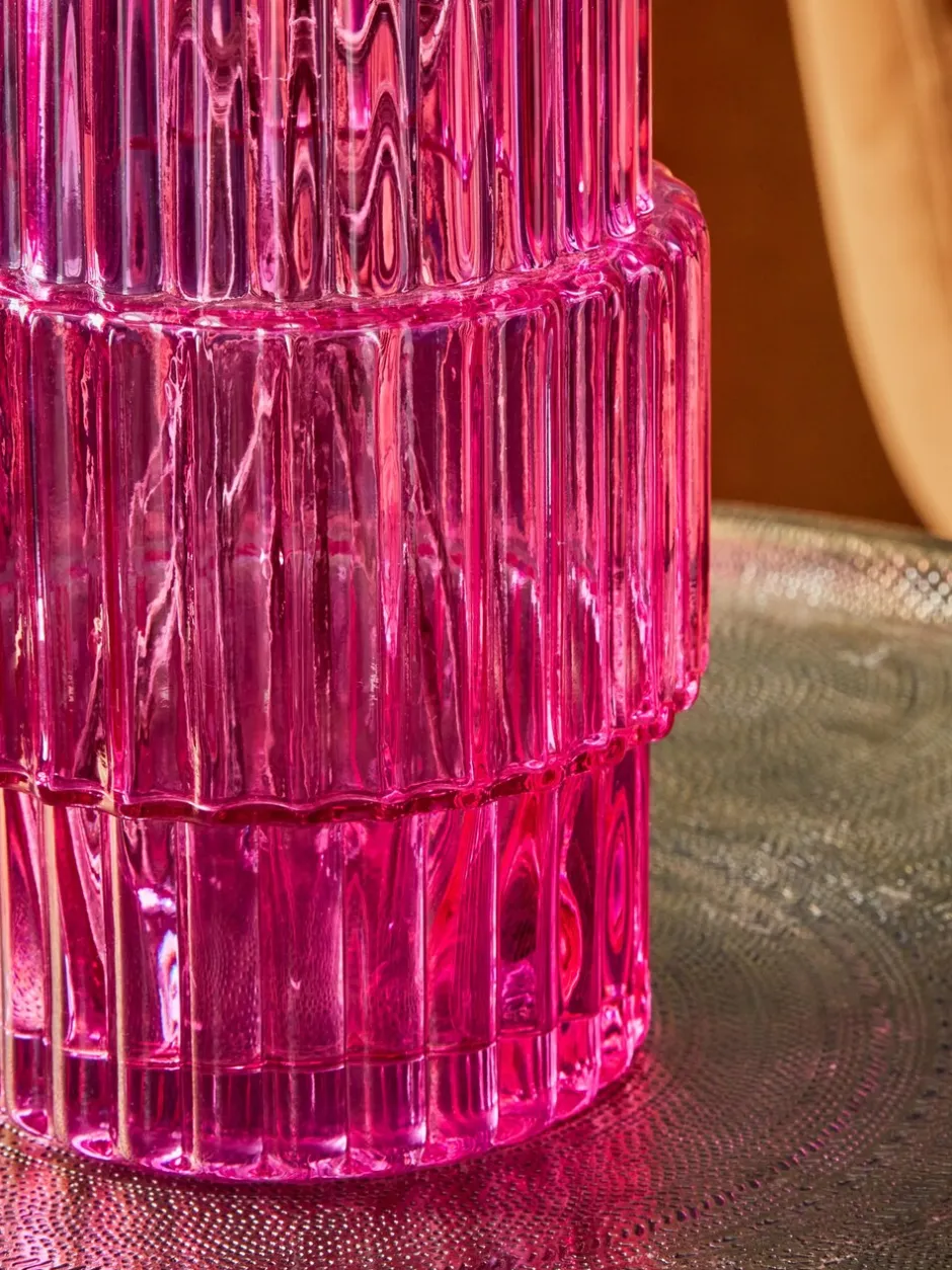 Vazen*Next Small Ribbed Glass Vase Roze