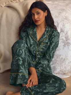 Pyjama's|Loungewear*Laura Ashley Smaragdgroen - Josette pyjama met knopen