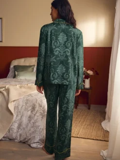 Pyjama's|Loungewear*Laura Ashley Smaragdgroen - Josette pyjama met knopen