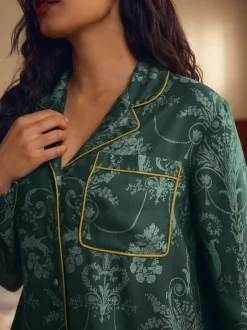 Pyjama's|Loungewear*Laura Ashley Smaragdgroen - Josette pyjama met knopen