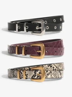 Ceintuurs|Friends Like These - Belts 3 Pack Snake Print, Burgandy and Black