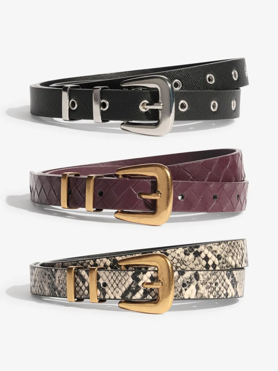 Ceintuurs|Friends Like These - Belts 3 Pack Snake Print, Burgandy and Black