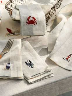 Tafellinnen En Placemats *Sophie Allport set van 4 linnen servetten met kustthema borduursel