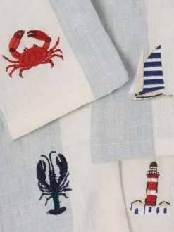 Tafellinnen En Placemats *Sophie Allport set van 4 linnen servetten met kustthema borduursel