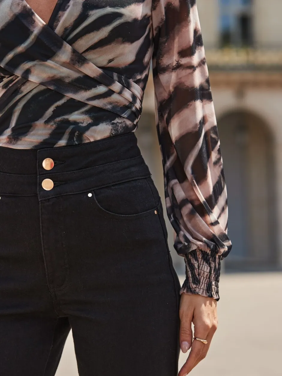 Blouses En Overhemden|Sosandar Abstract Print Wrap Front Top