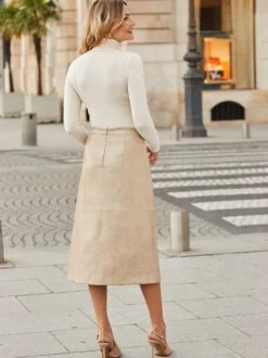 Rokken|Sosandar Croc Print Faux Leather A-Line Skirt