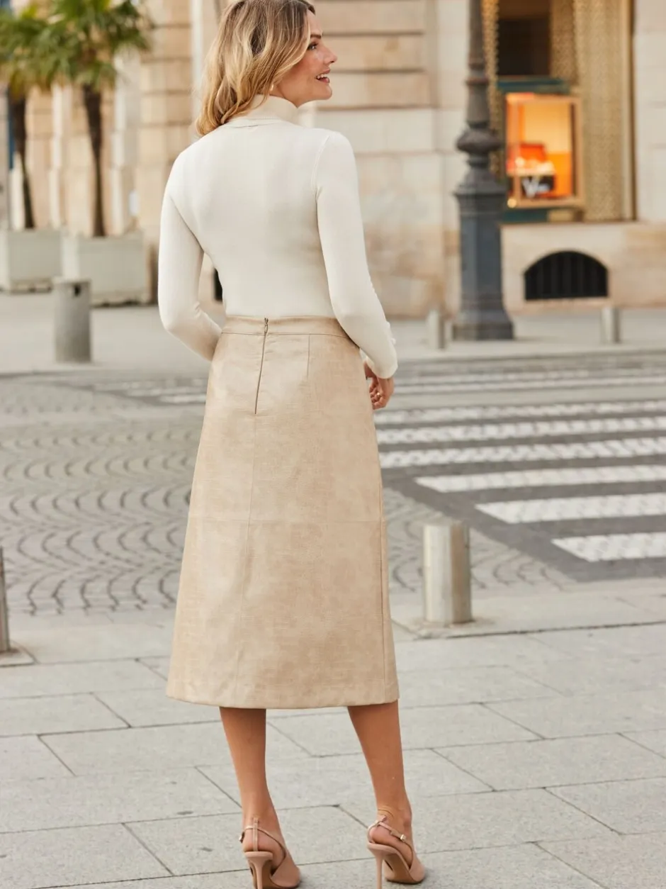 Rokken|Sosandar Croc Print Faux Leather A-Line Skirt